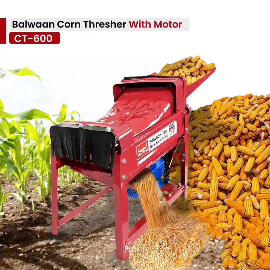 Balwaan CT-600 Corn Thresher With Motor, 1.3 HP 2800 RPM, 1500 Kg Per Hour Capacity, Double Roller