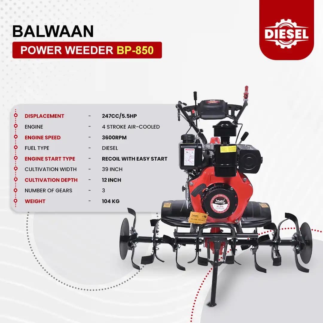 Balwaan BP-850 5.5 HP Diesel Power Weeder, 247CC, 32 Blades, 4-Stroke Engine, Easy Start Mechanism - Image 3