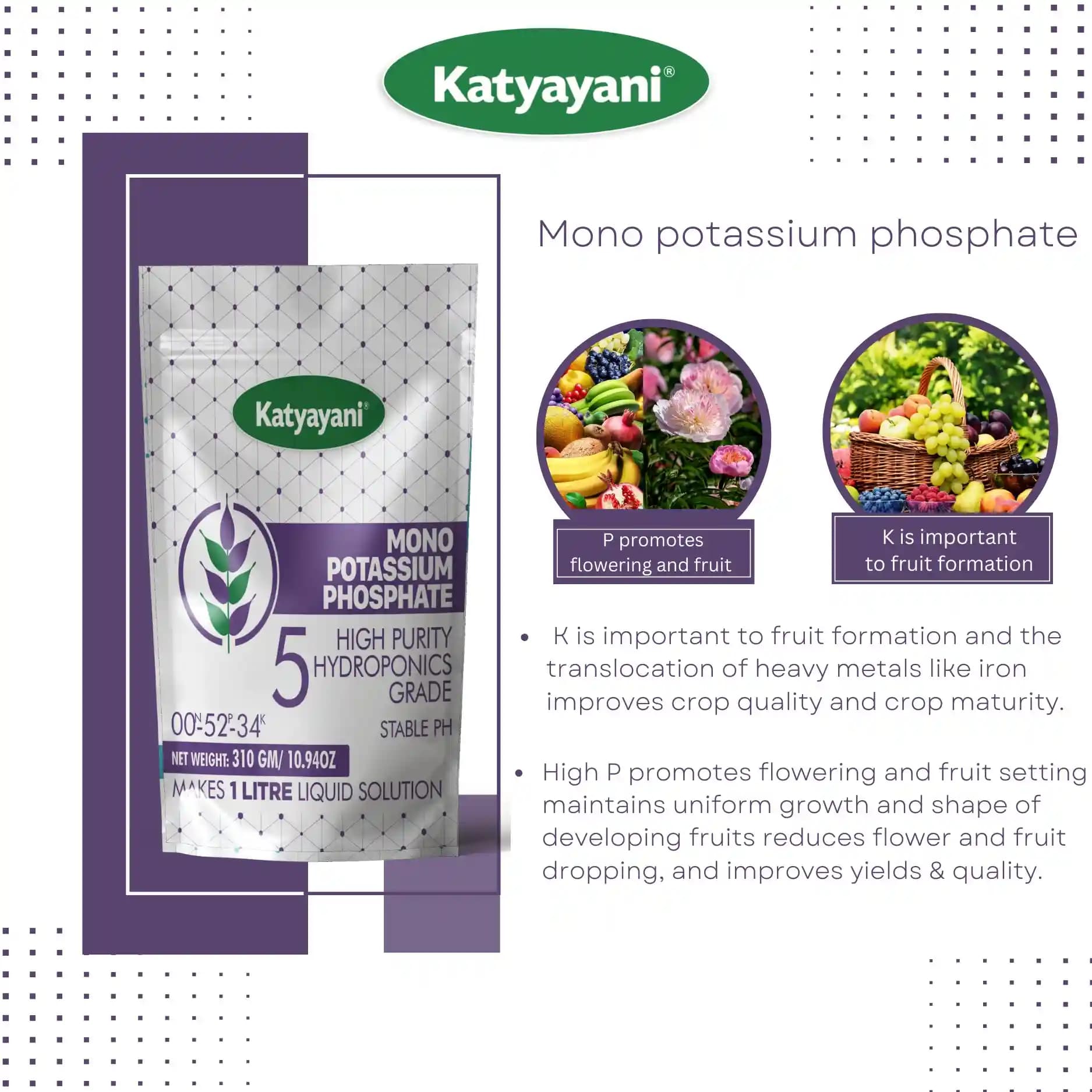Katyayani Mono Potassium Phosphate, High Purity Hydroponics Grade, 100% Water Soluble Fertilizer, Suitable For All Crops. - Image 3
