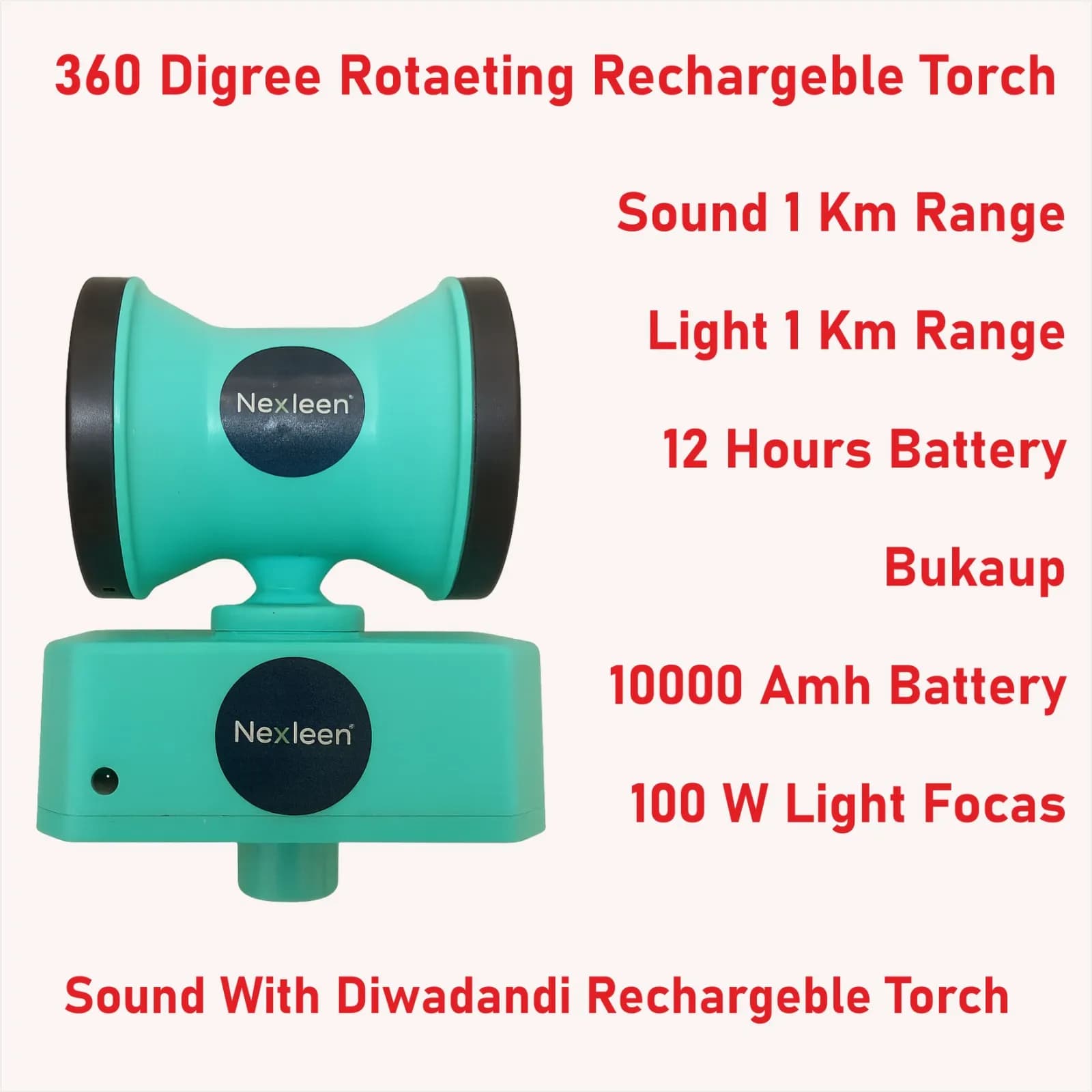 Radhe Agri 360 Degree Rotating Rechargeable Light With Sound Siren, Up To 1 Km Range, Up To 12 Hours Backup Time - Image 4