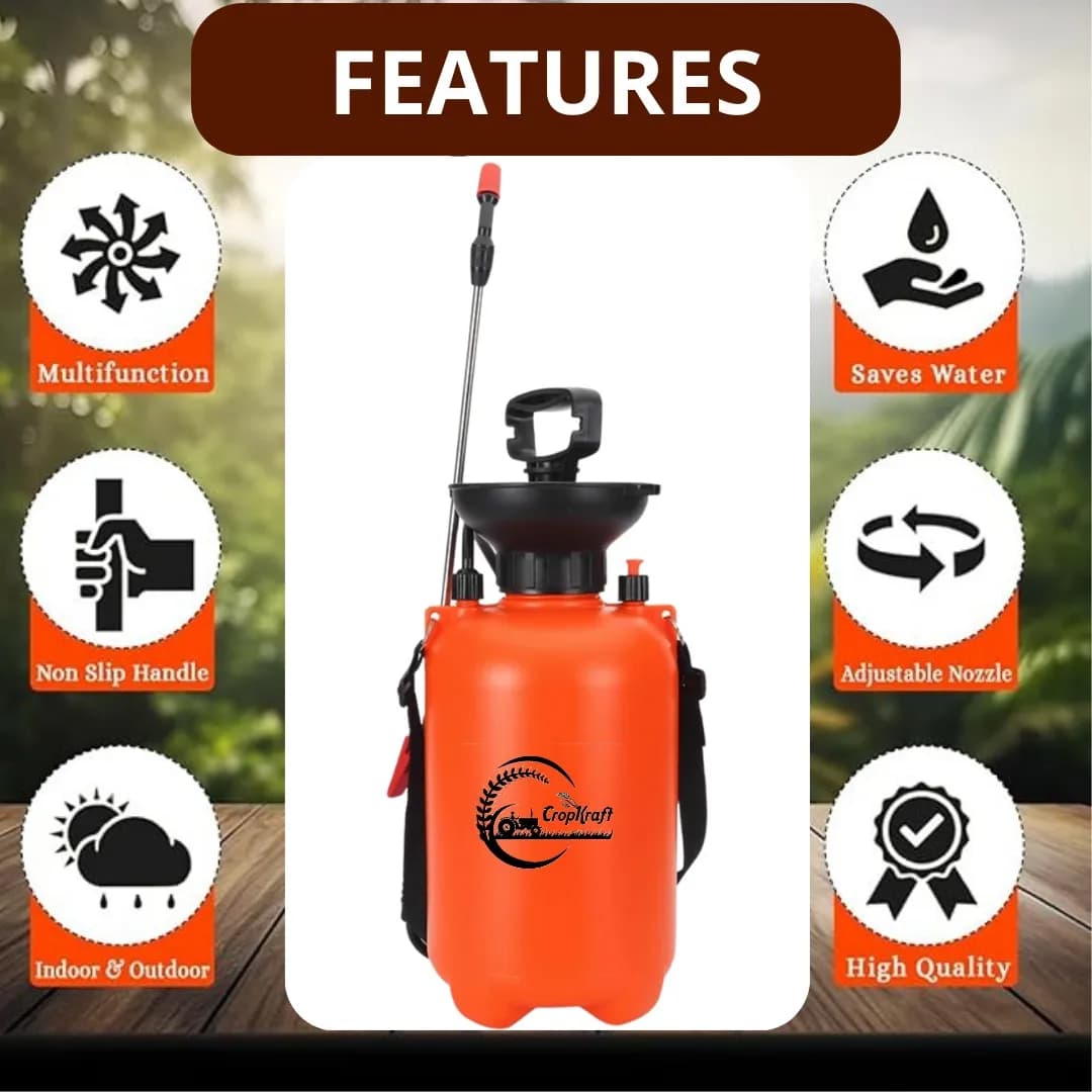 CropKraft Red Pressure Sprayer (5L Capacity), Ideal For Gardening, Spraying Pesticides, Insecticides, Or Water On Plants. - Image 5