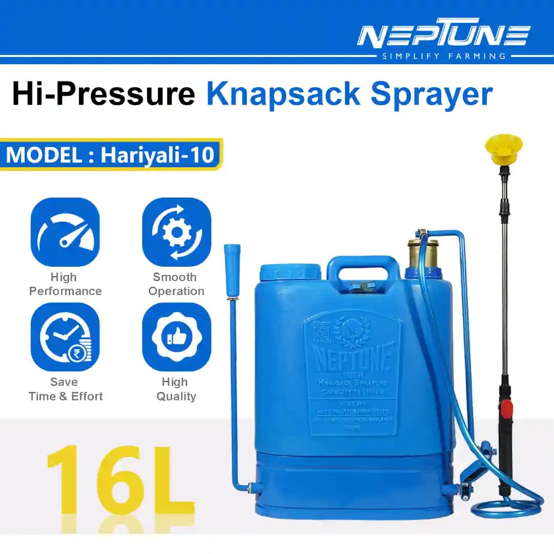 Neptune Hariyali-10 Knapsack Hand Sprayer 16L HDPE Tank, Brass Pressure Chamber, Telescopic Lance, 3 Nozzles Metal Skirting, Ideal for Farming, Garden - Image 3