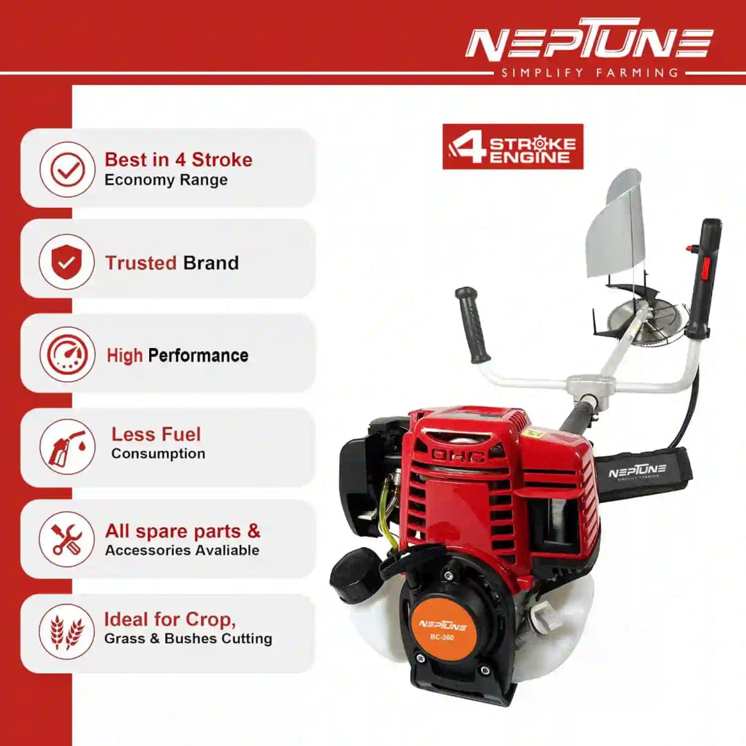 Neptune BC-360 Side Pack Brush Cutter, 35CC Advanced Technology 4 Stroke Petrol Engine, Heavy Duty Crop Cutter Machine - Image 3