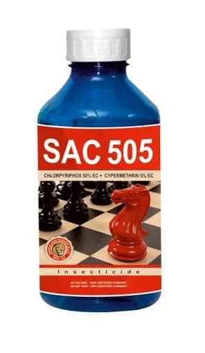 शिवालिक एसएसी 505 क्लोरपाइरीफॉस 50% + साइपरमेथ्रिन 5% ईसी कीटनाशी, माहूँ, जैसिड, थ्रिप्स, सफ़ेद मक्खी पर प्रभावी नियंत्रण के लिए - Image 1