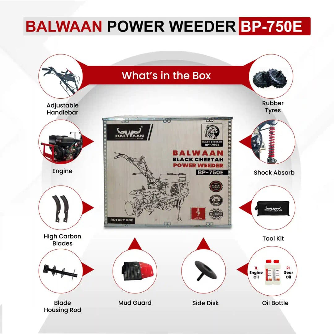 Balwaan BP-750E Black Cheetah Power Weeder, 212CC 4-Stroke Petrol Engine, 32 Blades For Efficient Weeding - Image 6