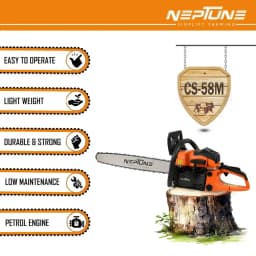 Neptune CS-58M Chain Saw Heavy Duty Powerful Magnesium Body, 58CC, 2 Stroke Petrol, 22inch Blade, Professional Cutting Trees, Garden, Agriculture 2