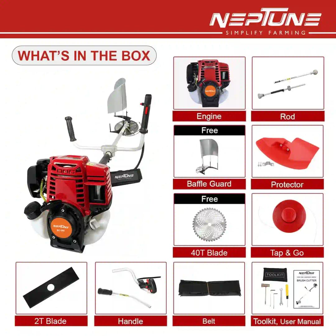 Neptune BC-360 Side Pack Brush Cutter, 35CC Advanced Technology 4 Stroke Petrol Engine, Heavy Duty Crop Cutter Machine - Image 4