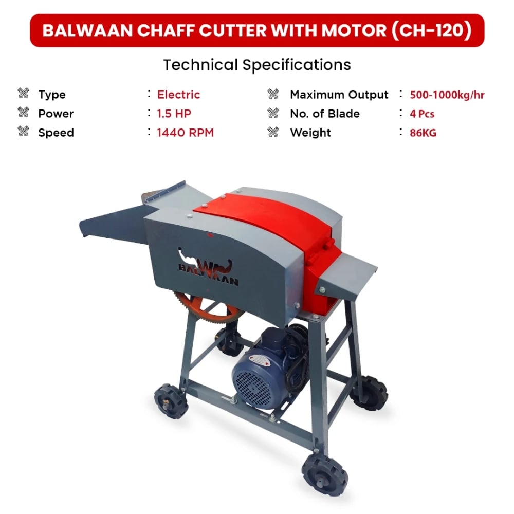 Balwaan CH-120 Chaff Cutter Machine With Motor and 4 Pcs of Blade (6 Months Warranty)