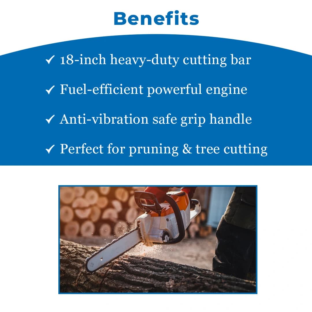 Royal Kissan RK6300 Ultra Premium 18 Inch Chain Saw, RK-CSP-UP63-18, 63CC 2-Stroke Petrol Engine for Woodcutting, Farm, Garden & Ranch Use - Image 4