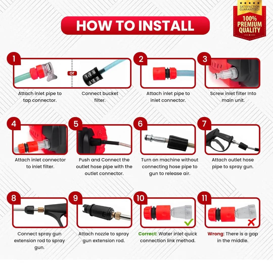 Balwaan PW-400 Pressure Washer, 1800W Motor, Adjustable Brass Pump, 7.5 L-Min Flow, Straight & Bend Lance For Car Wash And Cleaning - Image 4