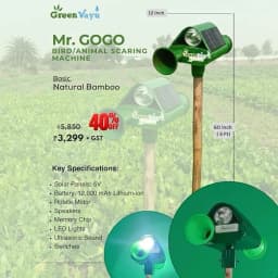 GreenVayu Basic Mr. Gogo Ultrasonic Farm Animal Repellent Device, 5V Solar Panel, Lithium-Ion Battery, 360 Degree Rotation 6