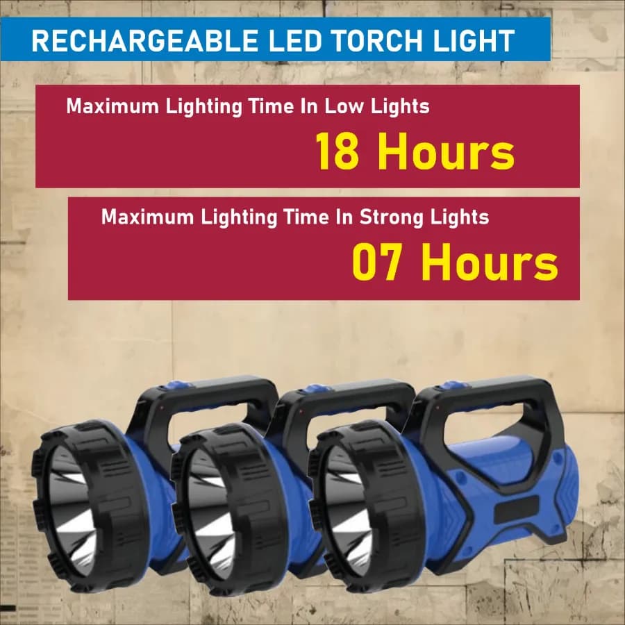 Radhe Agri COLORHOME Torch Light, Rechargeable, Lithium-Ion Battery, 1 KM Range - Image 2