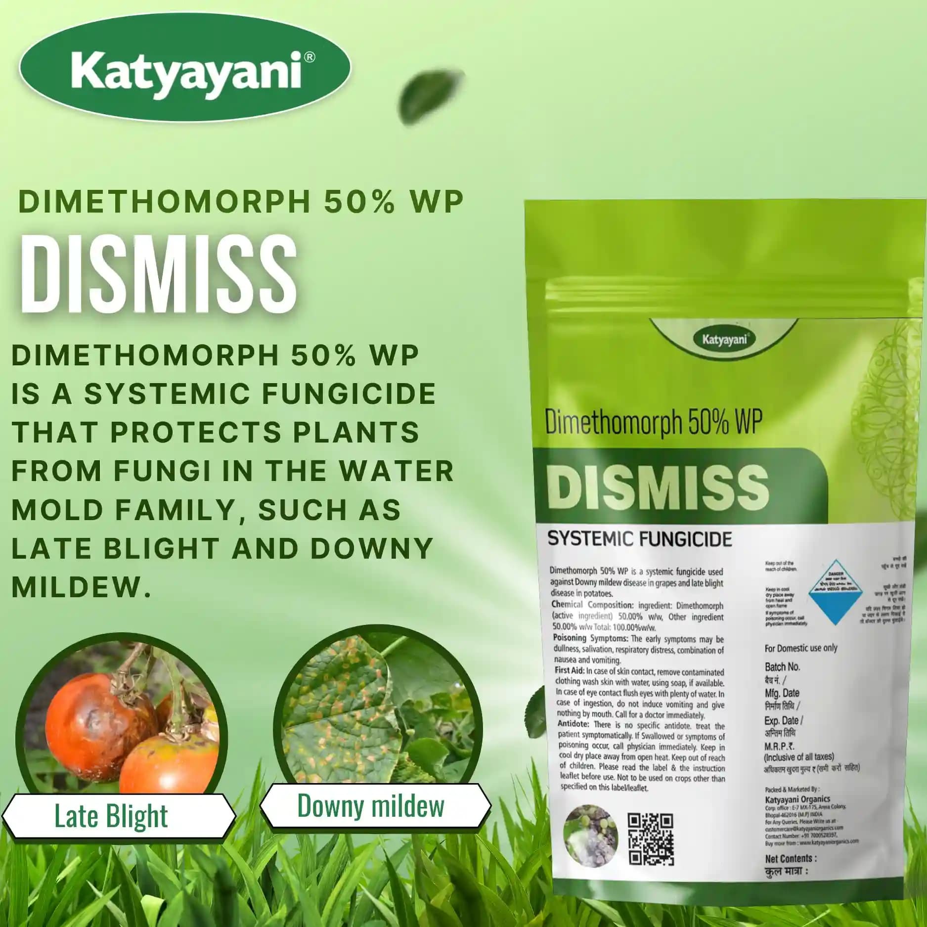 Katyayani Dismiss Dimethomorph 50% WP Fungicide, Effective Control of Downy Mildew, Late Blight, and Other Fungal Diseases - Image 2