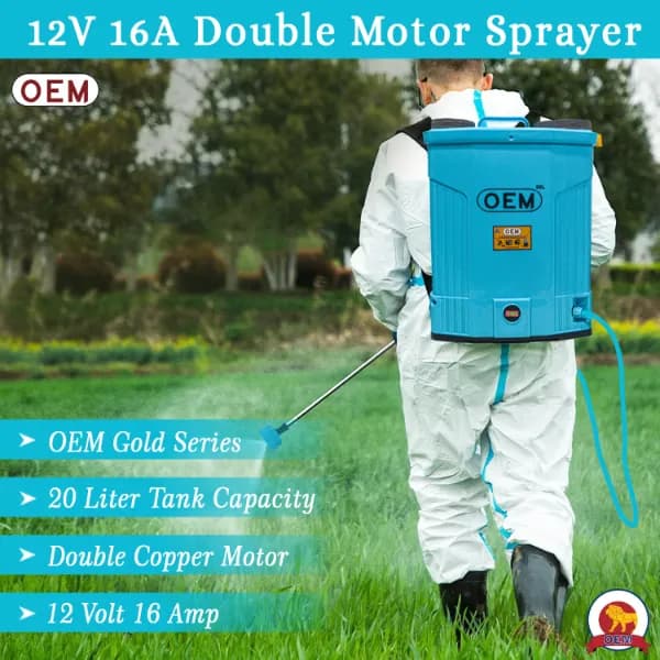 OEM Gold Series Double Motor Battery Operated Sprayer, 12V x 16A Battery (20L Capacity), Digital Voltmeter, Powerful Agriculture Sprayer - Image 3