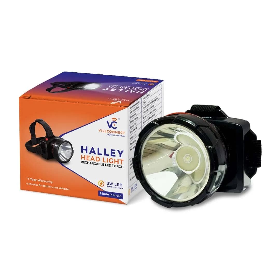 Villconnect Halley 3W LED Rechargeable Head Light, 1200mAh Battery, 1KM Range, ABS Body, Overcharge Protection - Image 3