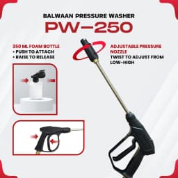 Balwaan PW-250 Pressure Washer, 120-150 Bar Rated Pressure, 1800W Motor, Compact And Powerful, Less Water Consumption 8