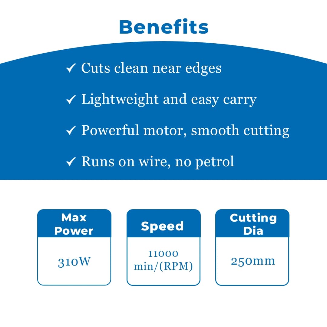 Crop10 310W Corded Electric Portable Grass Lawn Trimmer, 25cm Cutting Diameter - Image 4
