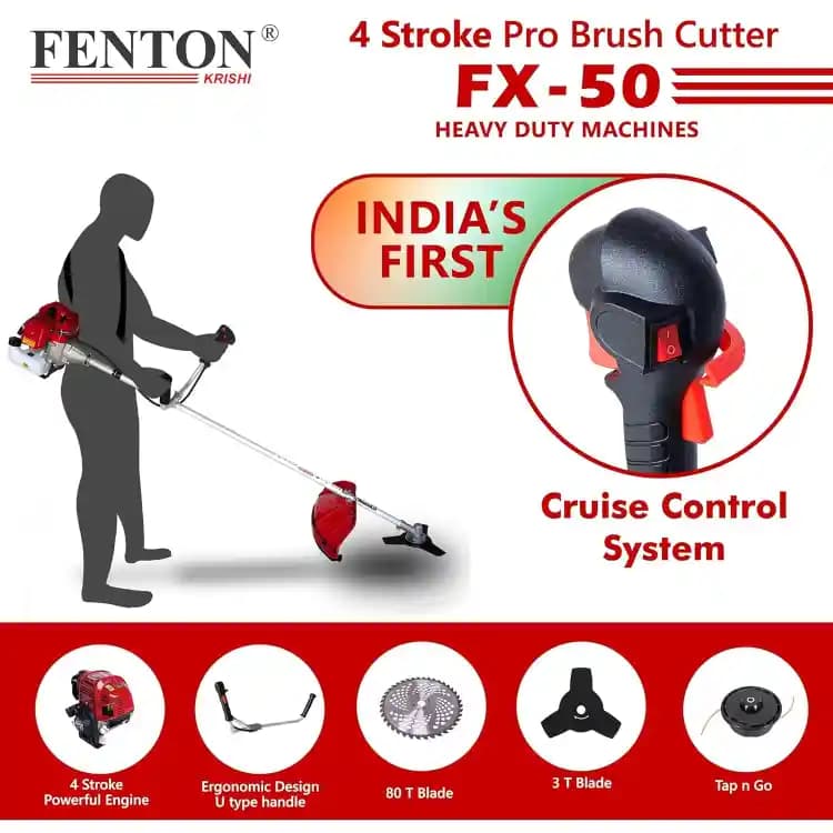 Fenton Krishi FTK-BP-50 3IT Brush Cutter With 80T, 3T, Tap n Go Trimmer, 50CC Prime, 4 Stroke Petrol Engine - Image 4