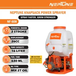 Neptune Model-608 Knapsack Power Sprayer, 2-Stroke 26CC Petrol Engine, 16L Tank, 2 Types Spray Guns Included, Ideal for Farming, Agriculture & Garden 5