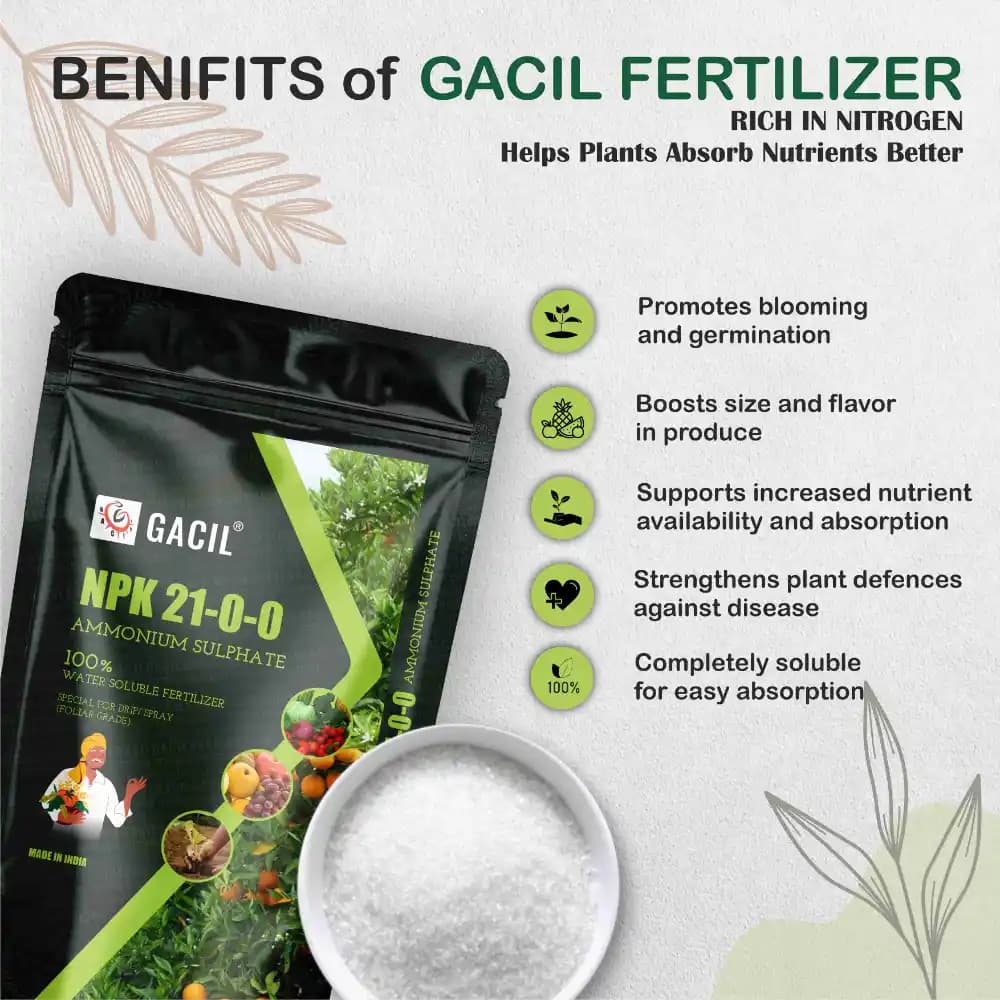 GACIL NPK 21-0-0 Ammonium Sulphate 21% Fertilizer For Garden Plants & Agriculture Farming Crops, White Crystalline Powder. - Image 6