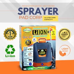 Pad Corp Li-Ion Lithium Battery Sprayer 12 Volt x 14 Amp, 1 Year Battery Warranty, Light Weight, 4.5 LPM Copper Motor, 16 Ltr Tank, Digital Volt Meter 6