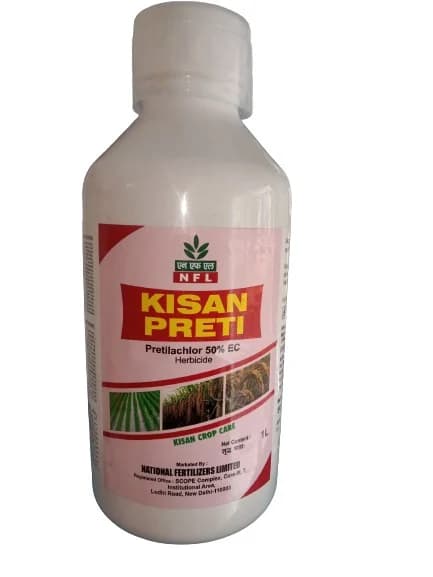 National Fertilizer Kisan Preti Pretilachlor 50% EC , Pre-Emergency and Selective Herbicide - Image 1