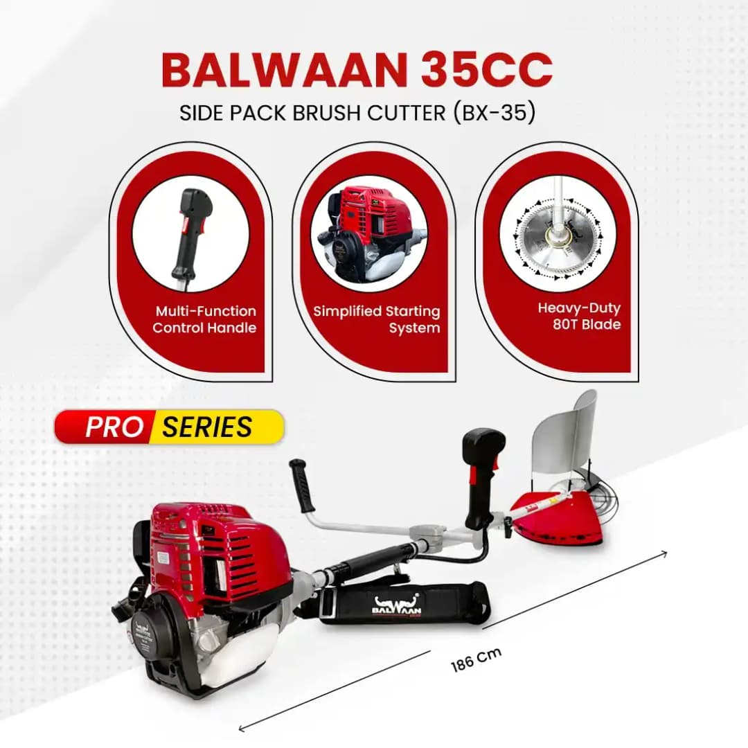 Balwaan BX-35 Pro Brush Cutter, 4-Stroke Petrol (35CC) With 80-T Blade, 3-T Blade And Tap N Go, Nylon Cutter - Image 2