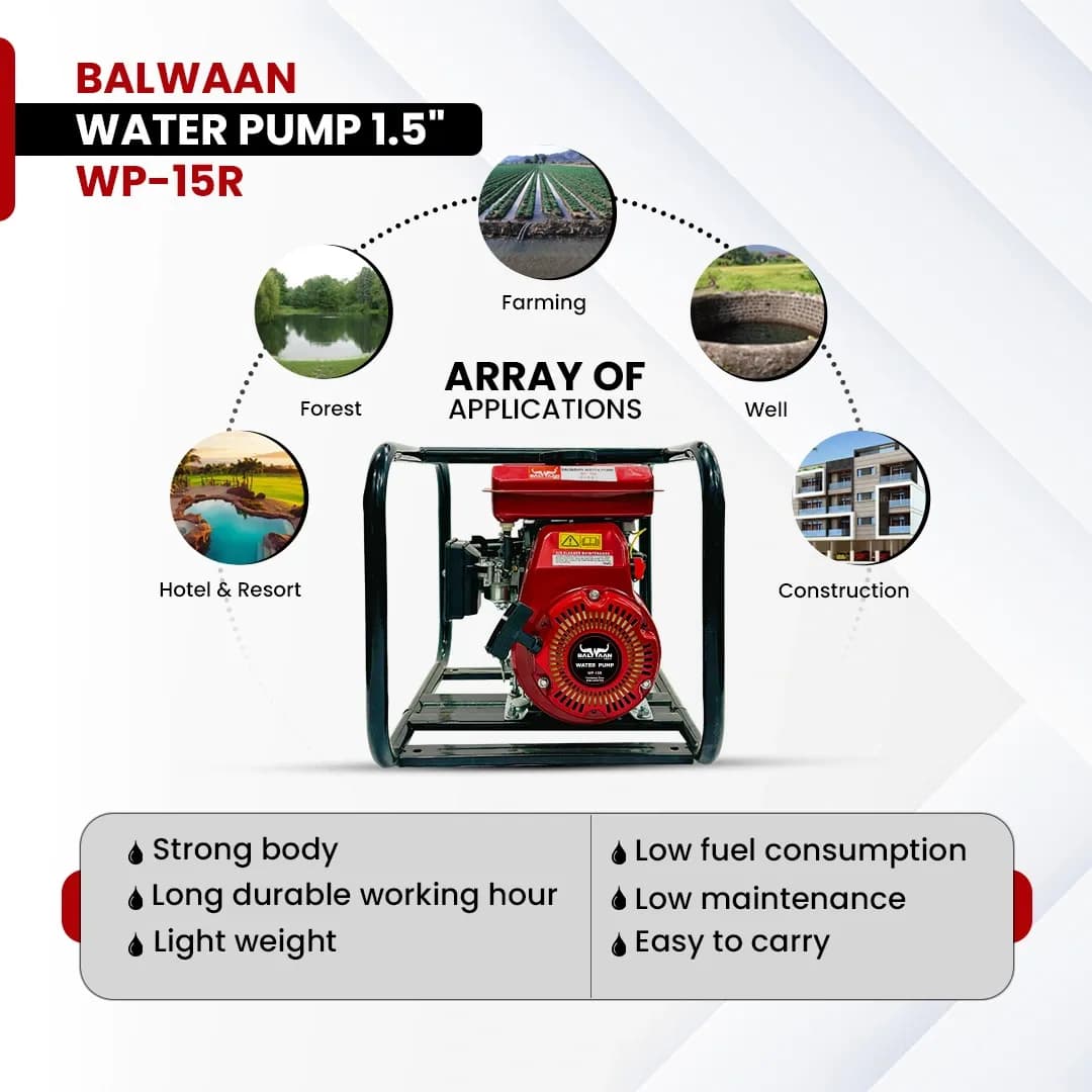 Balwaan WP-15R Water Pump - 1.5 Inch Outlet, 98cc, 4 Stroke - Image 4
