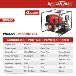 Neptune NPW-50 4-Stroke Portable Power Sprayer, 35CC Petrol Engine, 15 Meter Hose, High Pressure Up To 35 Feet Spray, Ideal For Farming & Garden 6