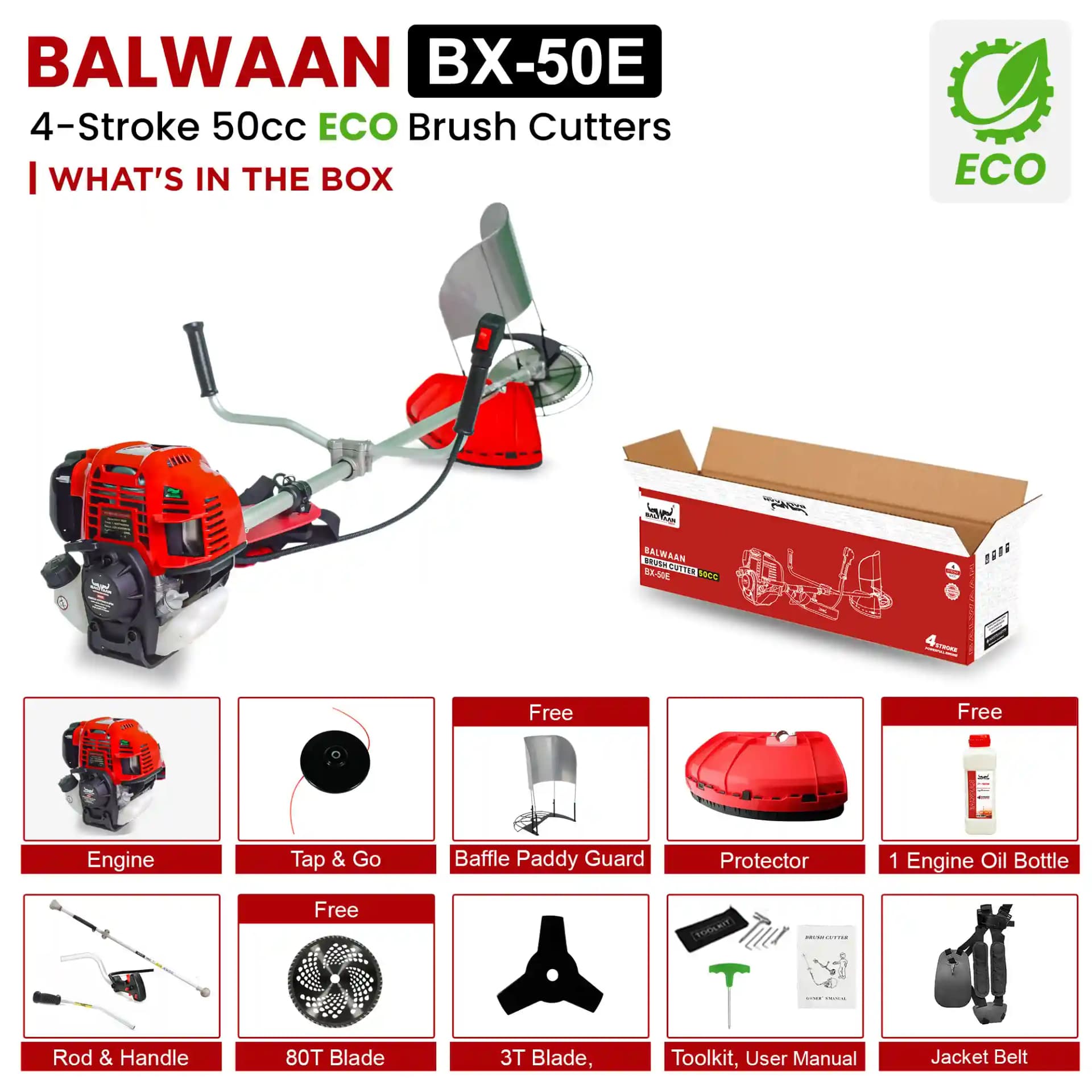Balwaan BX 50E Brush Cutter - 50cc, 4 Stroke - Image 4