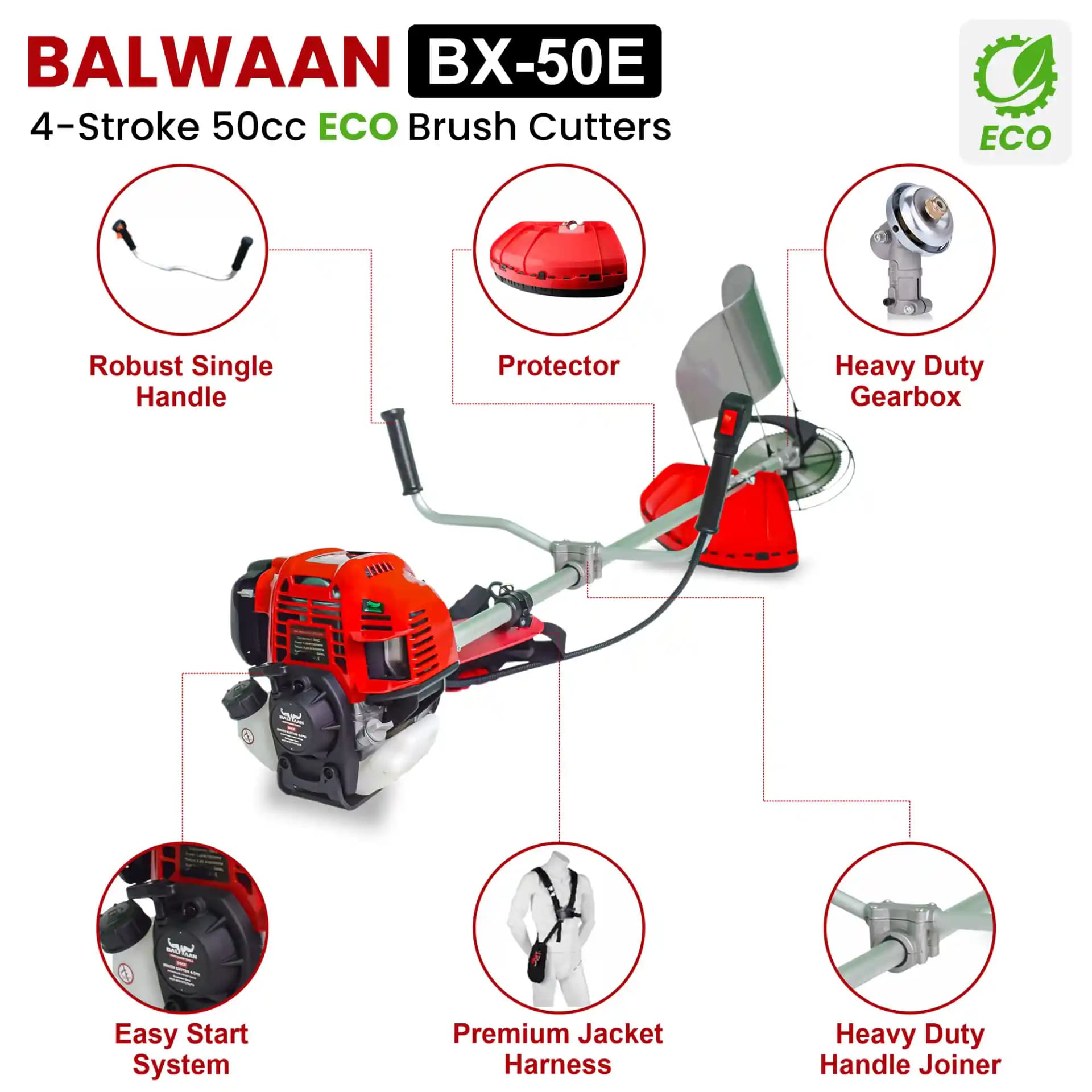 Balwaan BX 50E Brush Cutter - 50cc, 4 Stroke - Image 5