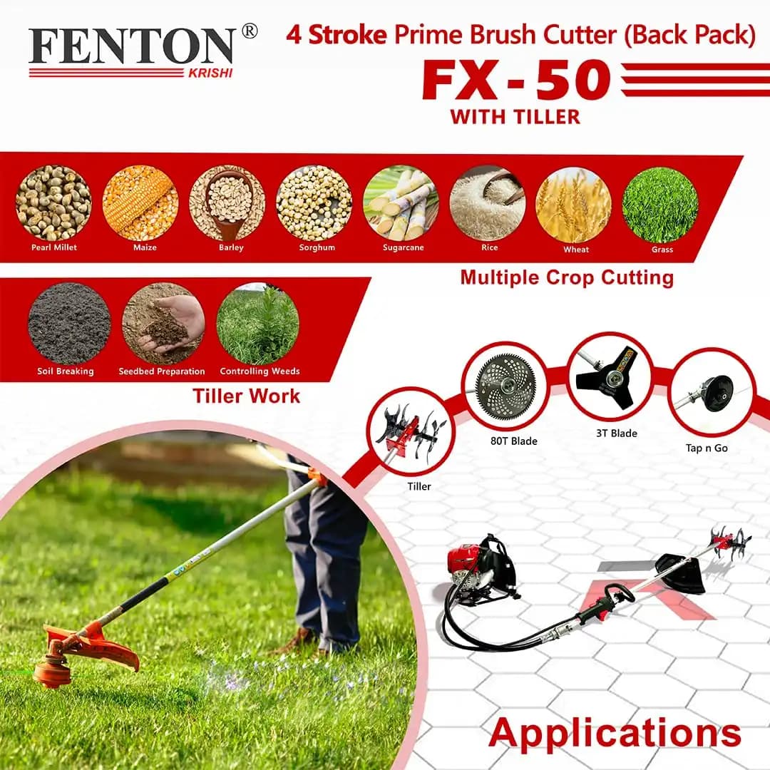 Fenton Krishi Back Pack FX-50 Prime Brush Cutter, 50CC, 4-Stroke, 1.8HP Engine, 750ML Fuel Tank, Best For Gardens, Backyards, Small Fields - Image 2
