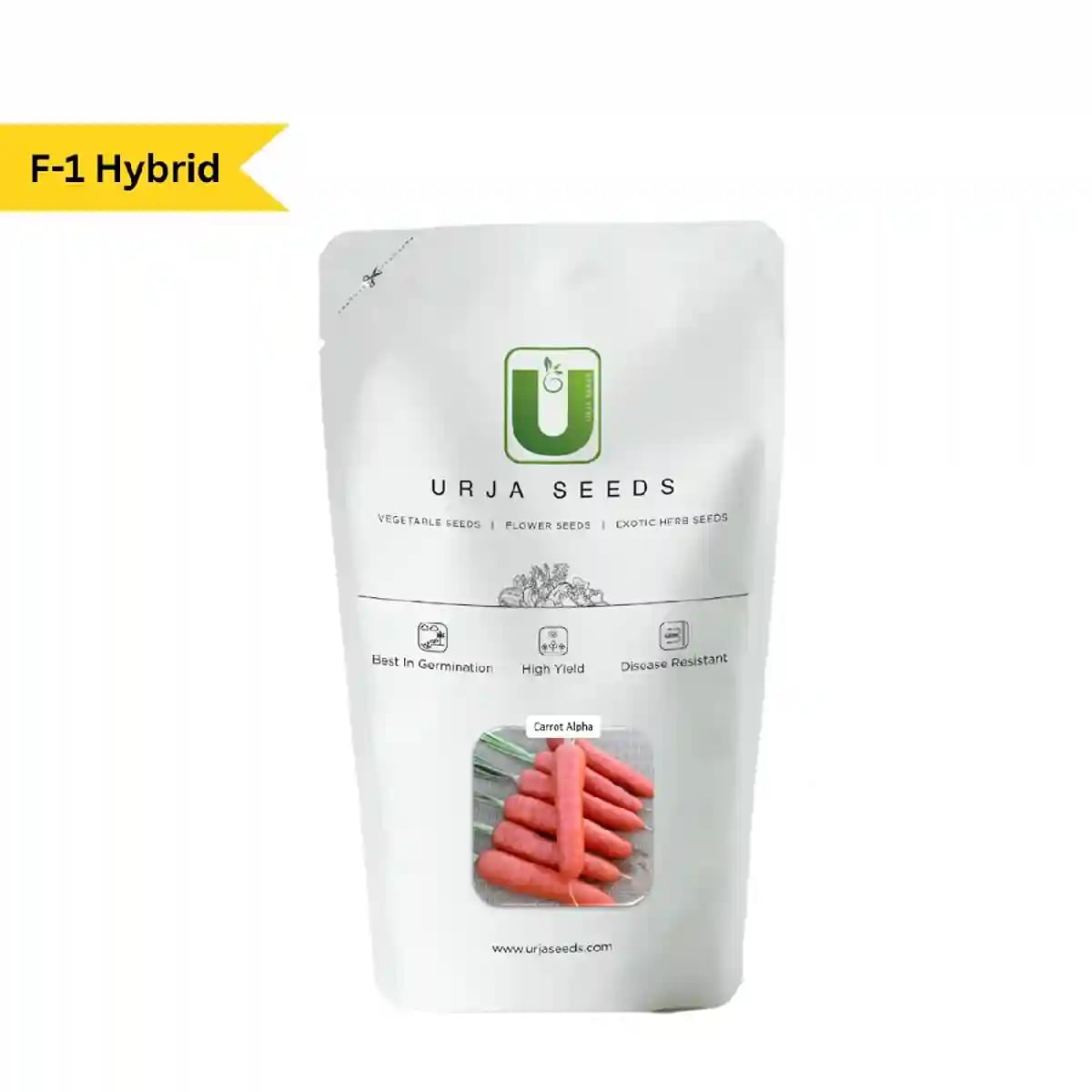 Urja F1 Hybrid Alpha Carrot Seeds, Smooth Skin With Small Core Deep Orange Color.