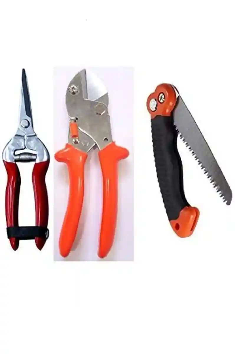 SK ORGANIC Steel Folding Shears Pruners & Pruning Saw, High Quality Stainless Steel With Plastic Handle Grip (Combo) - Image 1