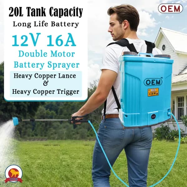 OEM Gold Series Double Motor Battery Operated Sprayer, 12V x 16A Battery (20L Capacity), Digital Voltmeter, Powerful Agriculture Sprayer - Image 5