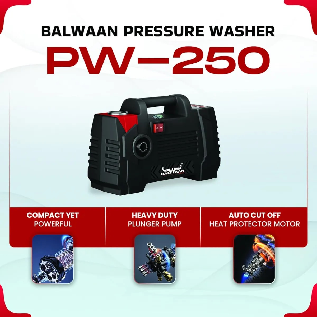Balwaan PW-250 Pressure Washer - 120-150 Bar Rated Pressure, 1800Watt