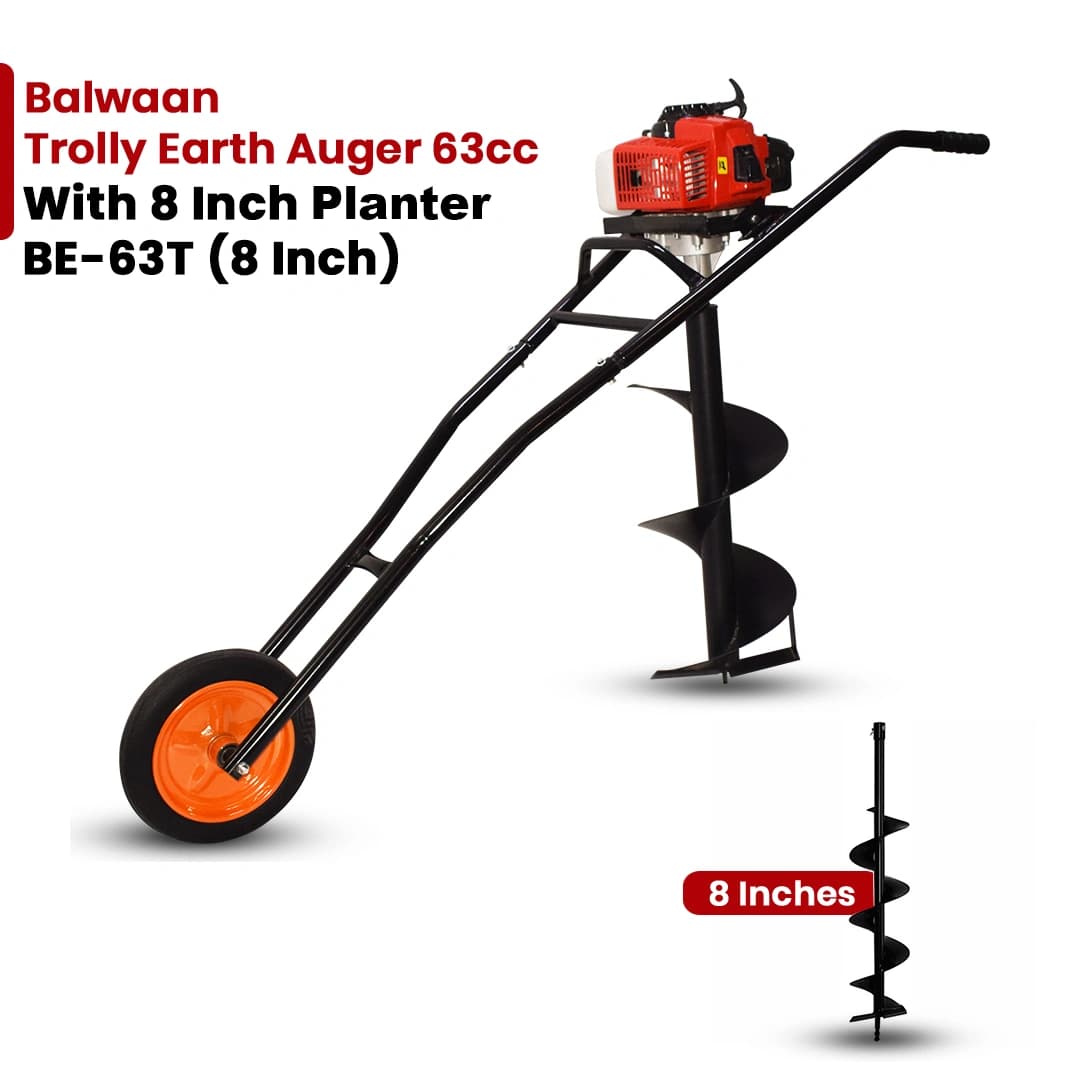 Balwaan BE 63T Trolly Earth Auger 2 Stroke, 63cc With 8 and 12 Bits, Used To Dig Holes In The Soil For Planting - Image 8