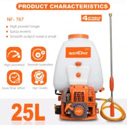Neptune Model-767 Knapsack Power Sprayer, 4-Stroke 31CC Petrol Engine, 25L Tank, 2 Types Spray Guns Included, Ideal for Farming, Agriculture & Garden 4