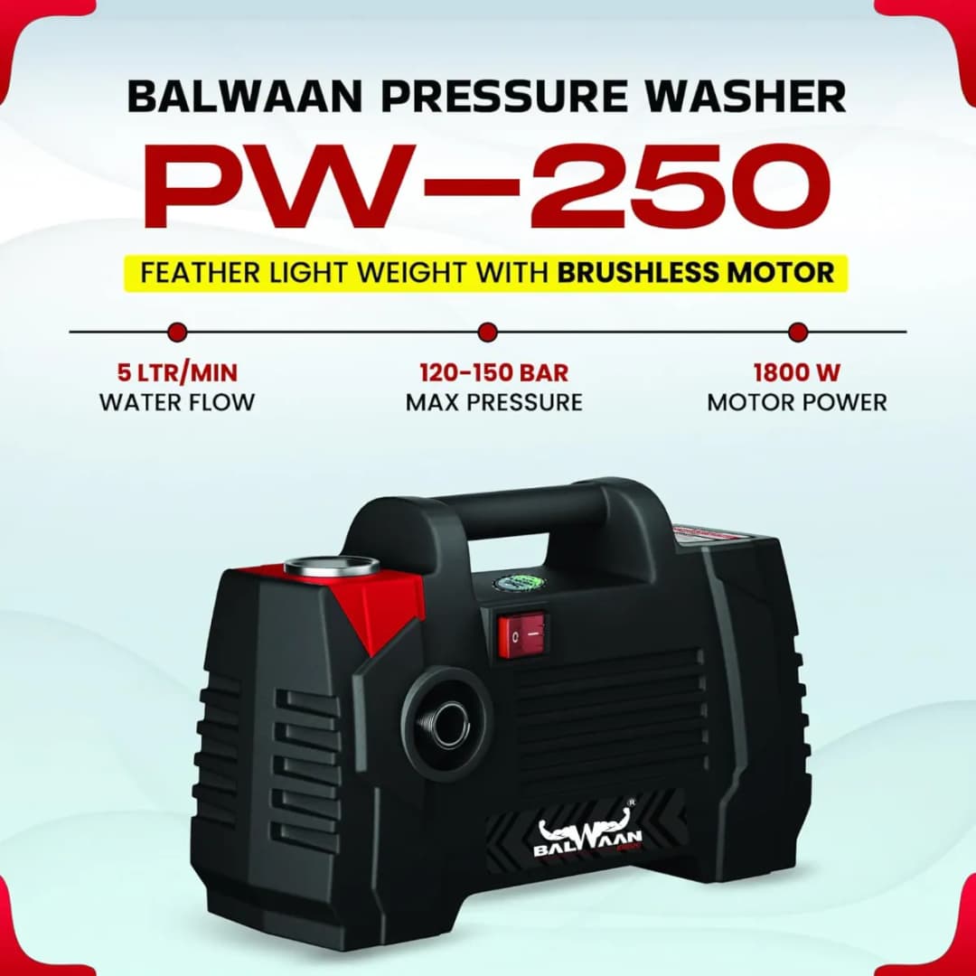 Balwaan PW-250 Pressure Washer, 120-150 Bar Rated Pressure, 1800W Motor, Compact And Powerful, Less Water Consumption - Image 7