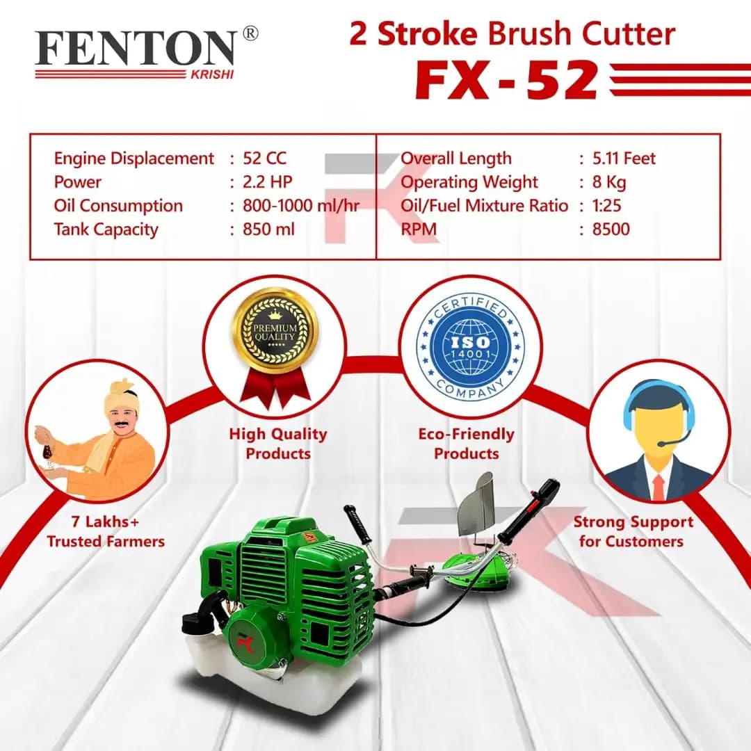 Fenton Krishi Side Pack FX-52 Brush Cutter, 52CC, 2 Stroke, 2.2 HP Engine, Best For Gardens, Backyards, Small Fields - Image 2