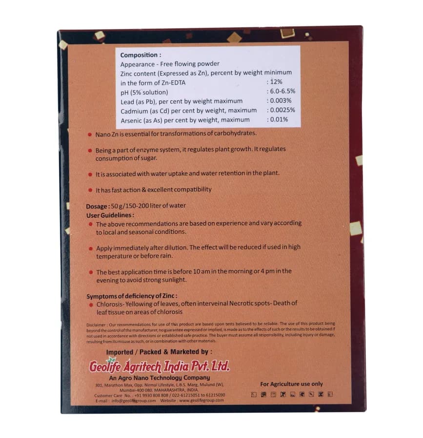 Geolife Nano Zn , Nano Fertilizer Zn 12% , Provide ZN-EDTA For Better Growth Of Plants - Image 3