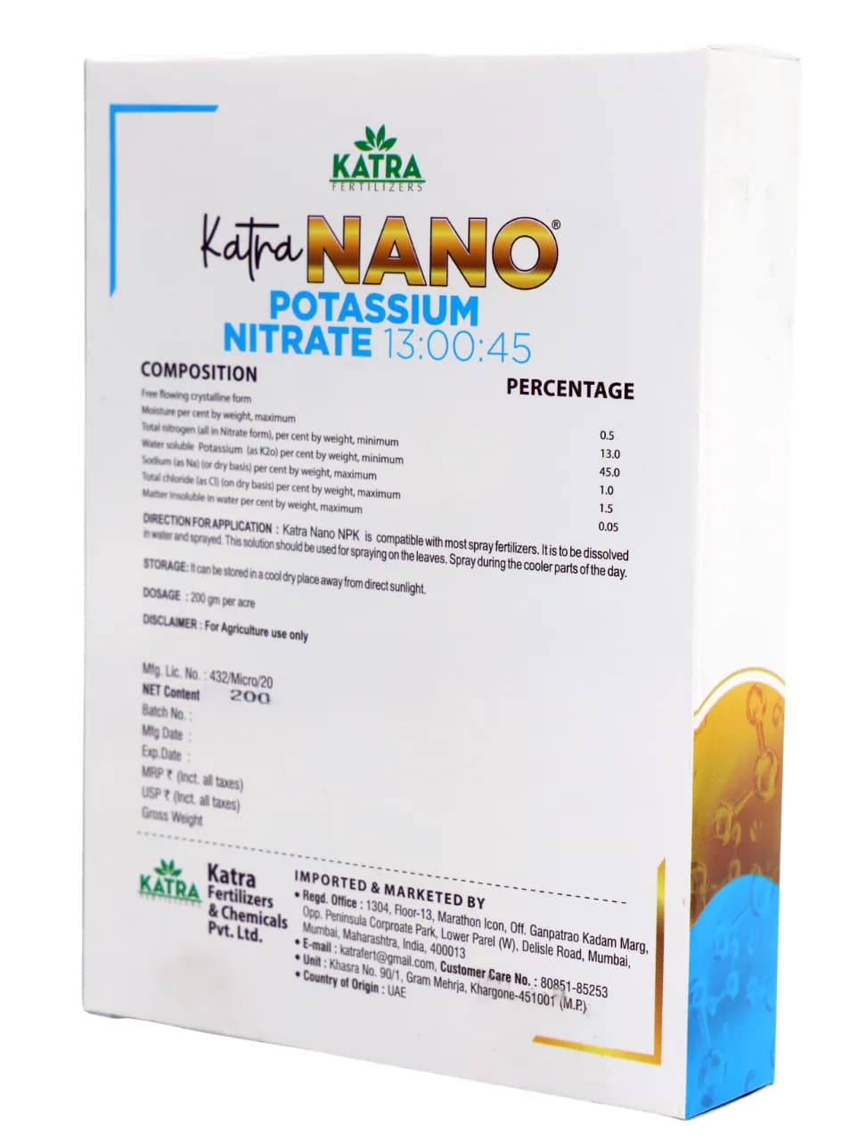 Katra Nano NPK 13:00:45 Potassium Nitrate 100% Water Soluble Fertilizer for Plants. - Image 2