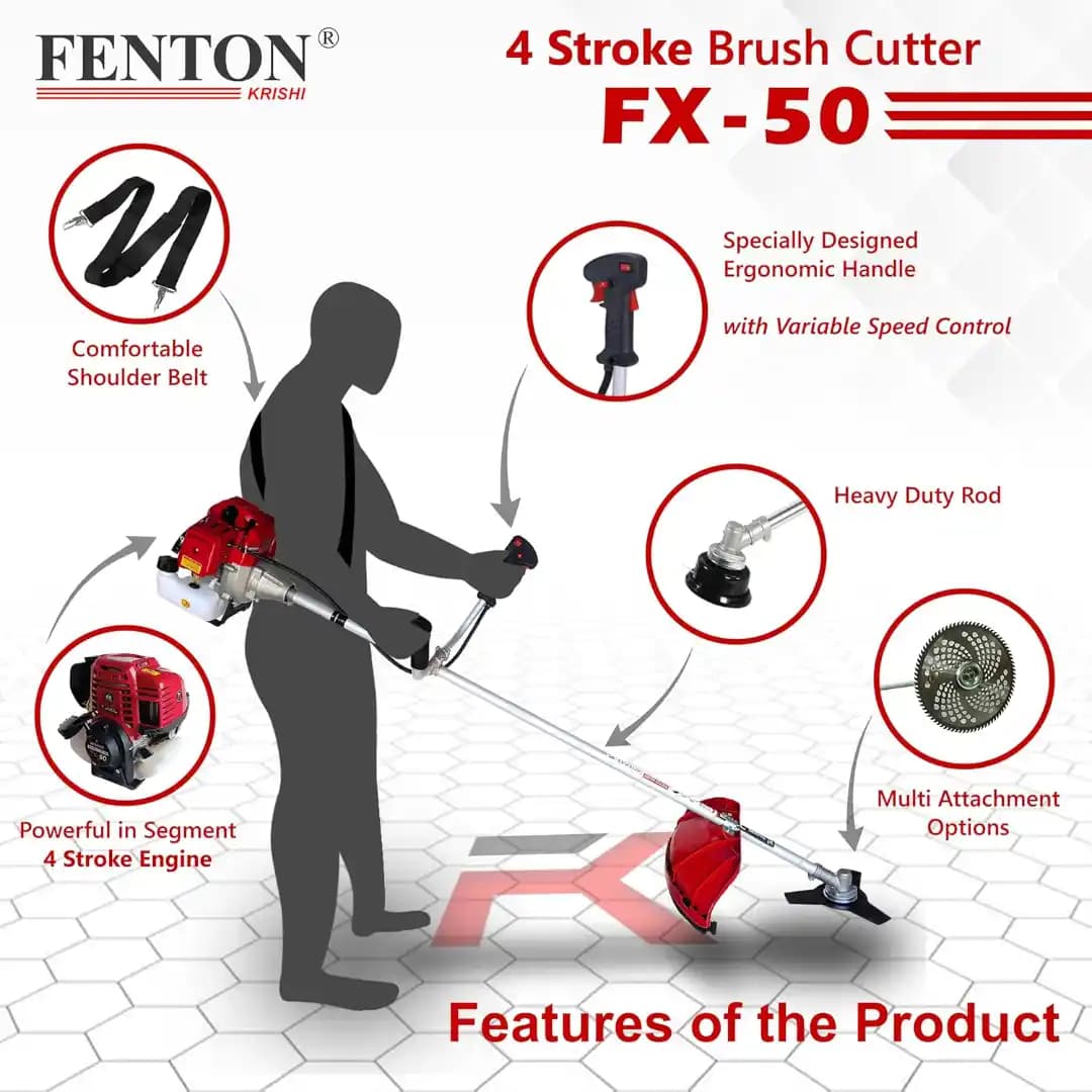 Fenton Krishi Side Pack FX-50 Prime Brush Cutter, 50CC, 4-Stroke, 1.8HP Engine, 750ML Fuel Tank, Best For Gardens, Backyards And Small Fields - Image 2