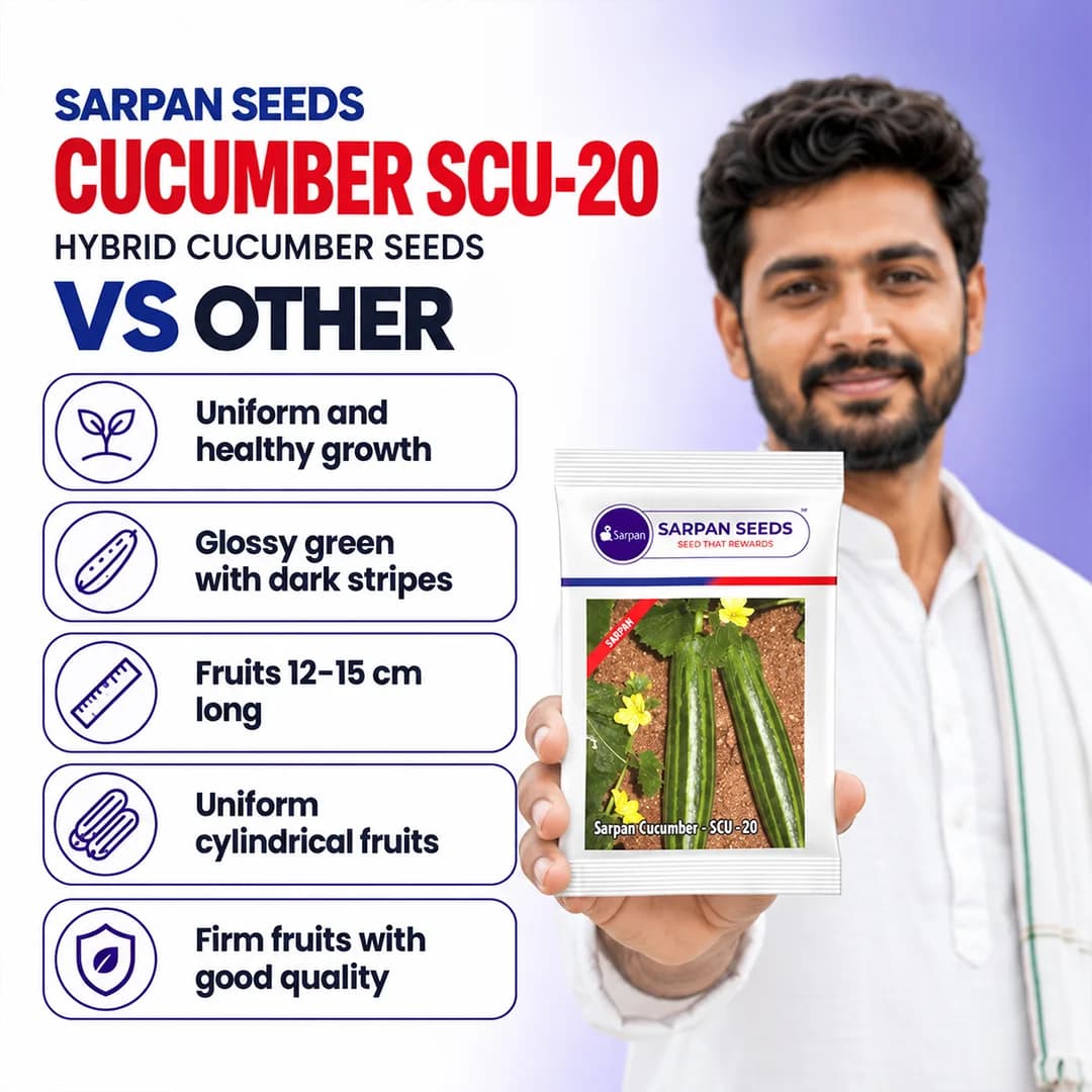 Sarpan Hybrid F1 SCU 20 Cucumber Seeds, Glossy Green Fruits With Dark Green Stripes. - Image 4