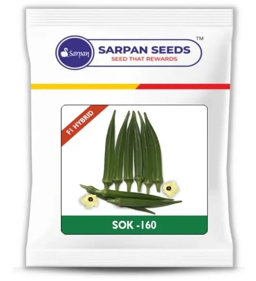 Sarpan Seed F1 Hybrid SOK 160 Bhindi Seeds, Okra Seeds, Highly Tolerant To YVMV And ELCV