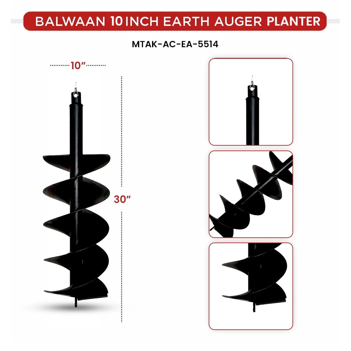 Balwaan PT-10D Double Spiral Planter, 10 Inch Earth Auger, Heavy-Duty, Faster Drilling And Durable