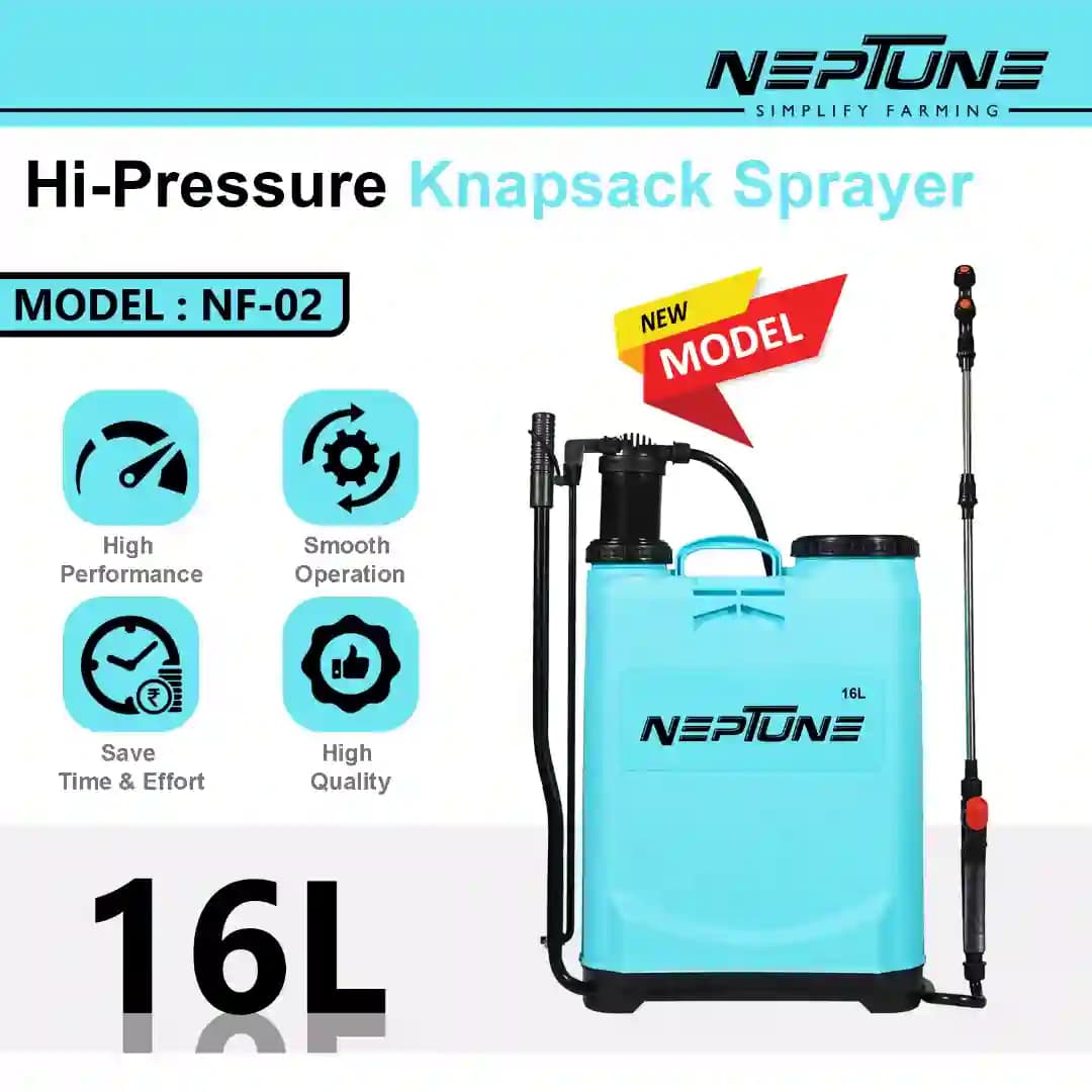 Neptune NF-02 Manual Knapsack Sprayer, Hand-Operated High-Pressure Pump, 16L Tank, Telescopic Lance with 3 Nozzles, Ideal for Farming, Gardening - Image 2