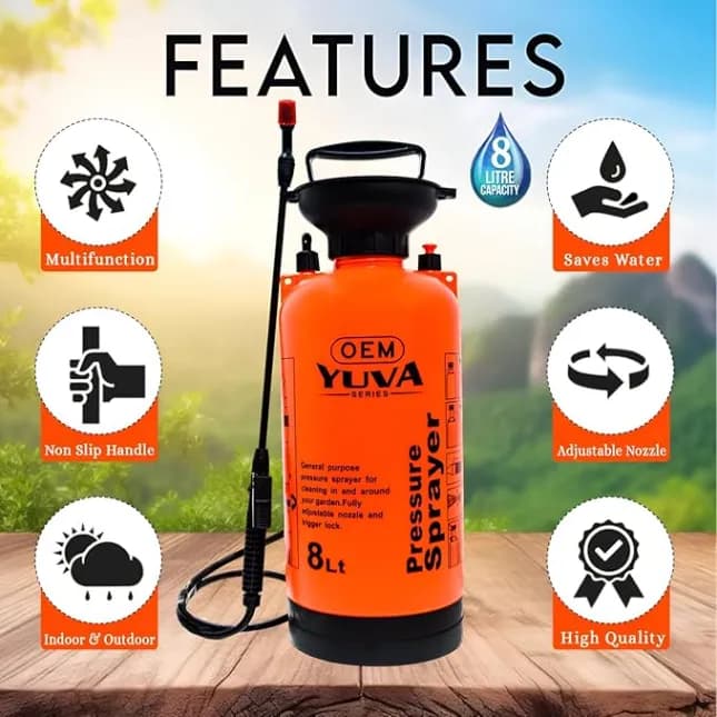 OEM Multipurpose 8L Capacity Garden Sprayer, Heavy-Duty Manual Pump For Spraying Pesticides, Herbicides, And Fertilizers - Image 3