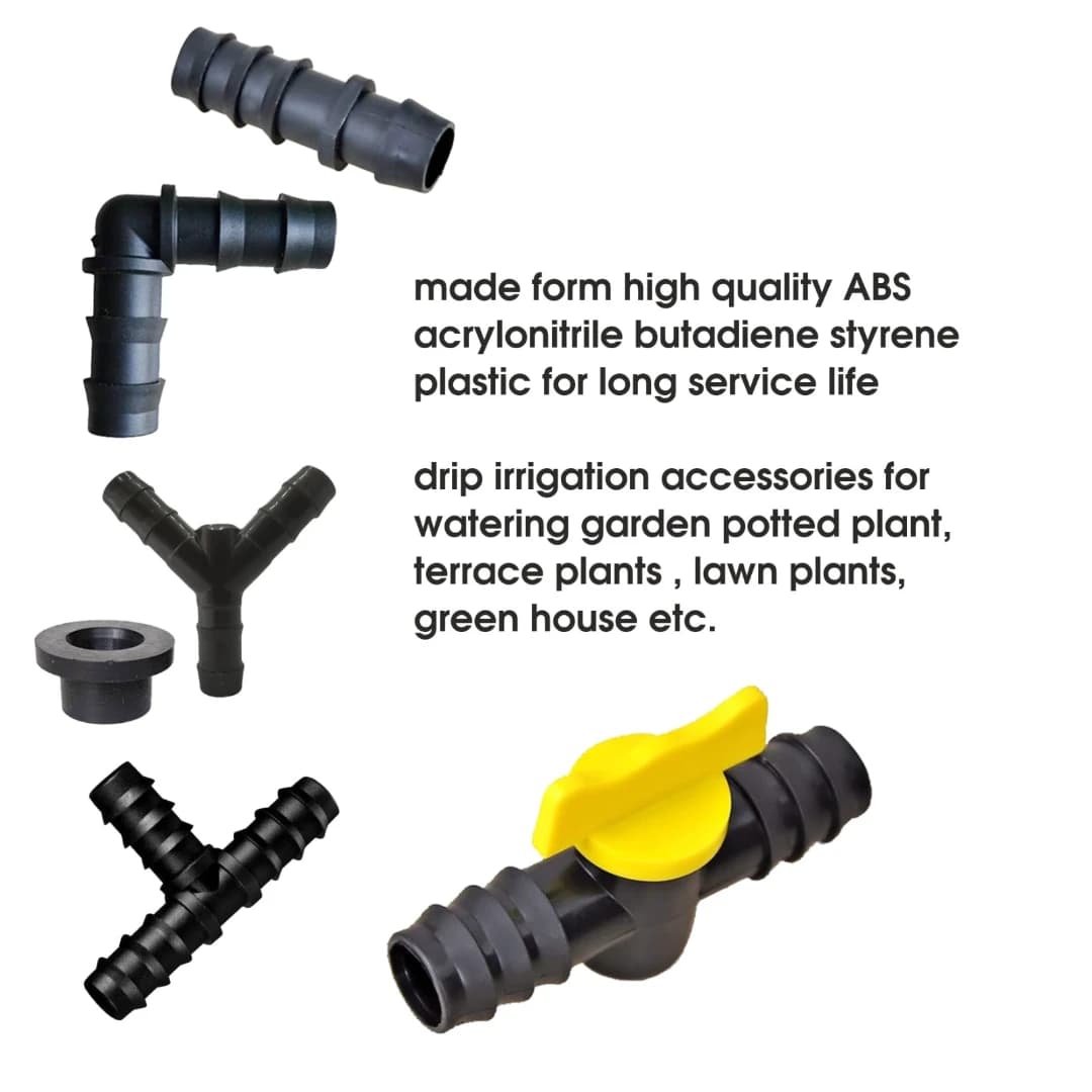 Radhe Agri 16 MM Drip Irrigation Pipe Fittings Accessories Set, Elbow, Tee, Straight Connector, Y Jointer, Drip Cock, Grommet (Each 25 Pcs) - Image 2