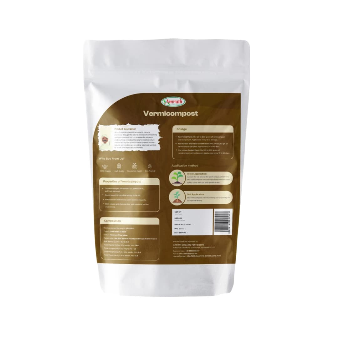 Amruth Vermicompost Organic Manure, Earthworm Compost, Soil Conditioner And Plant Growth Booster For All Crops - Image 2